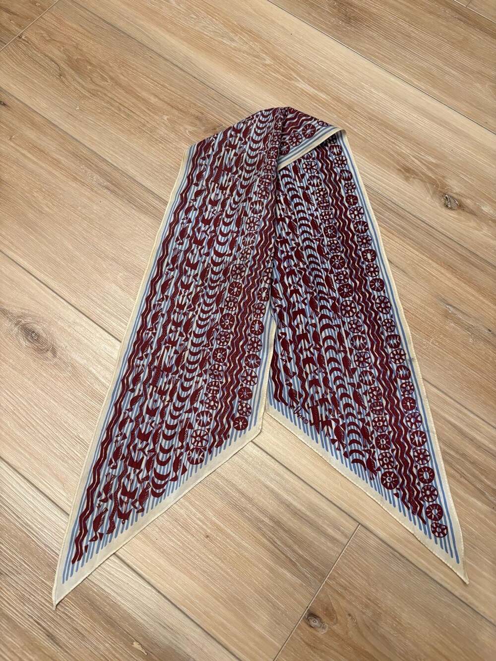 Vintage Una Silk Skinny Scarf Ancient Egyptian Tribal Bird Pattern